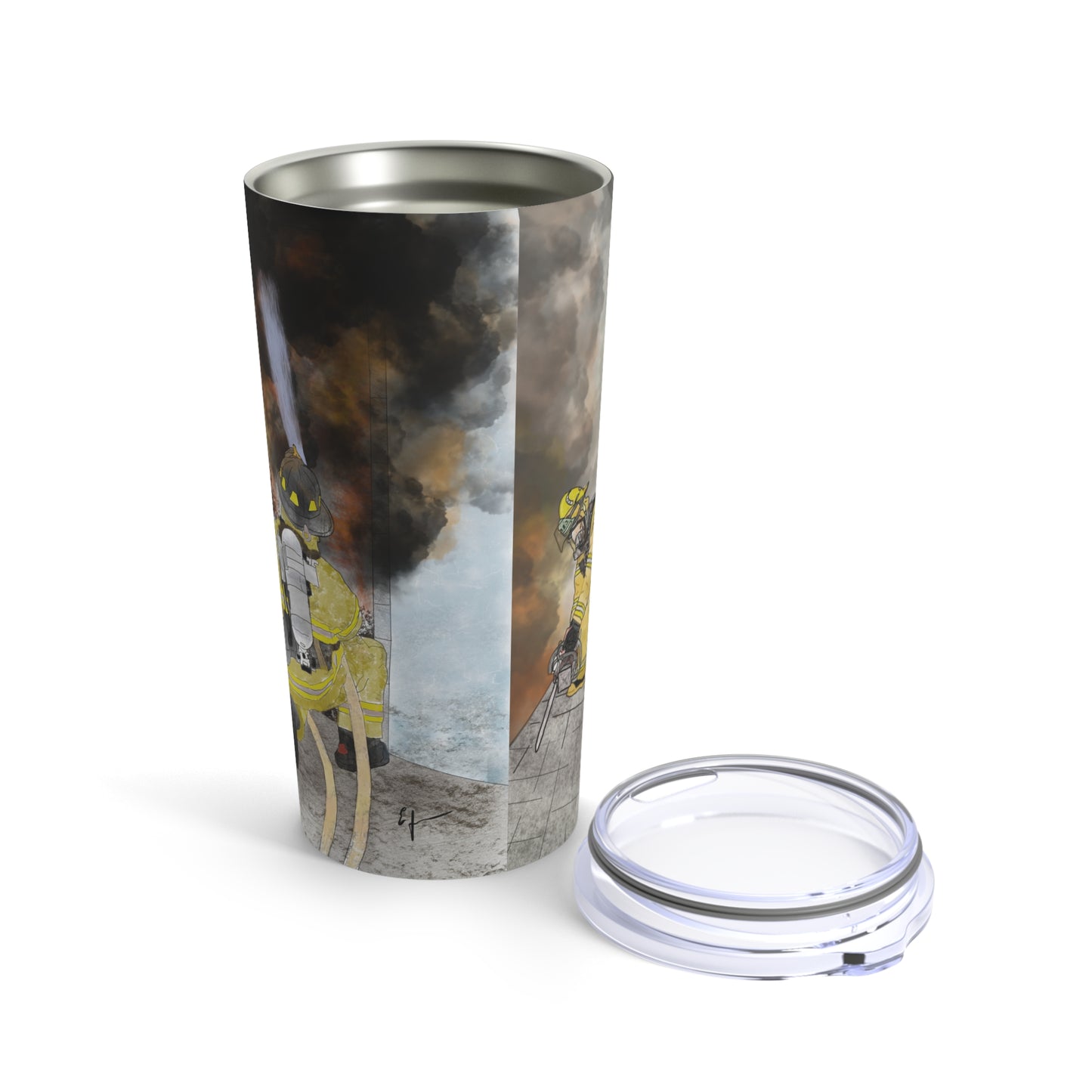 Firechick Designs "Firefighters in Action" Tumbler 20oz Firefighter Art Gift Mug Cup Coffee Cold Hot Drinks Fire Fighter Fireman