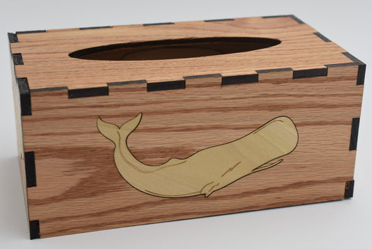 Tissue Box Cover Holder Rectangular, Wood Tissue Box Cover, Tissue Cover with Slide Out Bottom, Tissue Box Hider, Oak with Poplar Whales