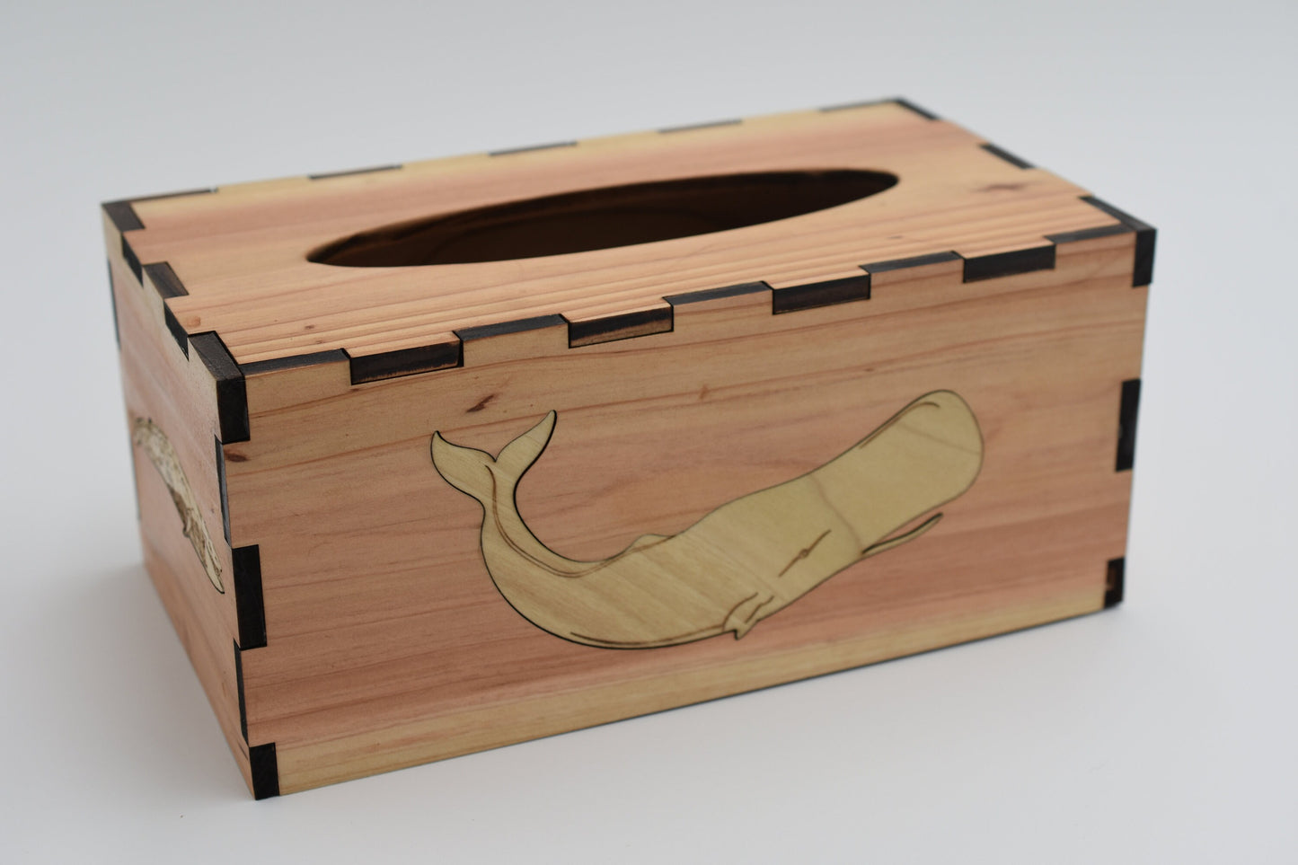 Tissue Box Cover Holder Rectangular, Wood Tissue Box Cover, Tissue Cover with Slide Out Bottom, Tissue Box Hider, Cedar with Poplar Whales