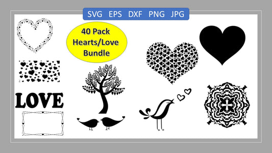 40 Heart Love Svg Bundle, Open Heart, Doodle, Love, Valentine,Cricut,Png,Dxf great on tshirts mugs cards wood
